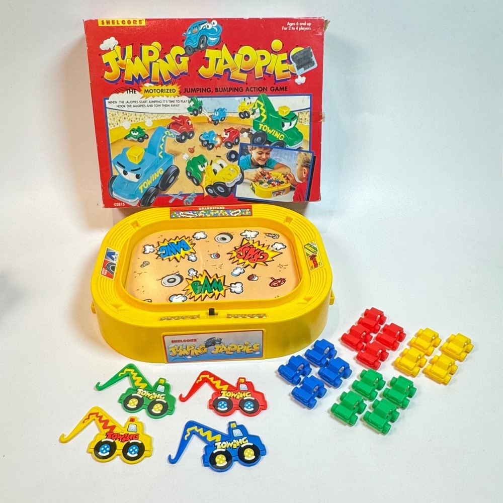 Vintage 1989 Shelcore Jumping Jalopies Towing Cars Motorized Game Complete Box